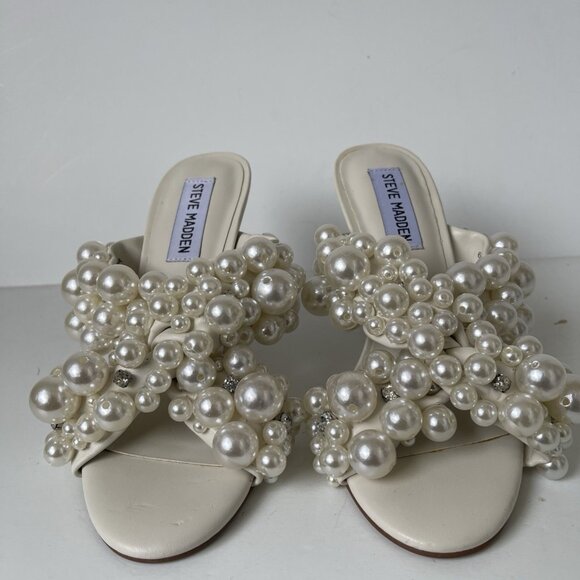 Steve Madden Duri Pearl-Embellished Slide Sandals – White – Size 6.5M – NWOB - Picture 8 of 10